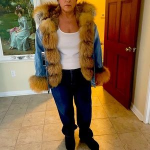 Fox fur denim jacket